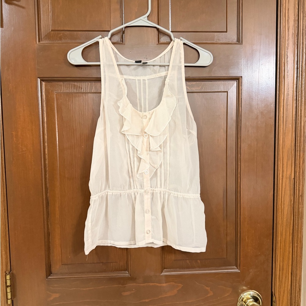 Anthropologie Cream Ruffle Button-Down Blouse
